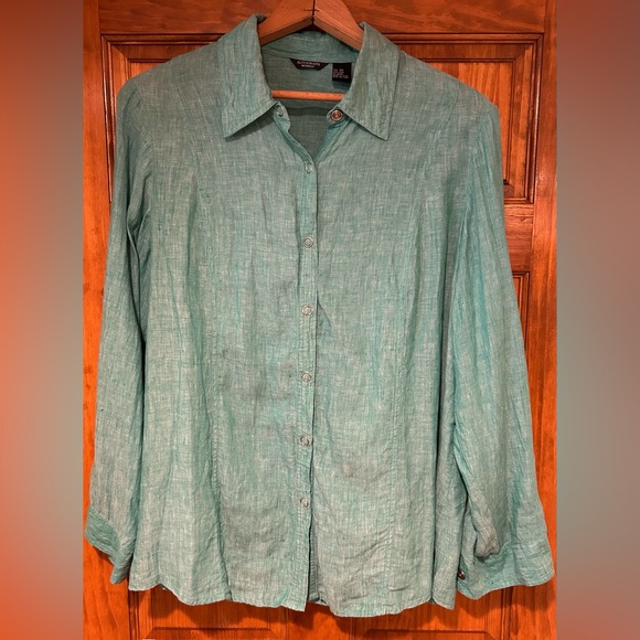 Autograph Teal Casual Button Down Shirt 100% linen size 2XL - Picture 1 of 8